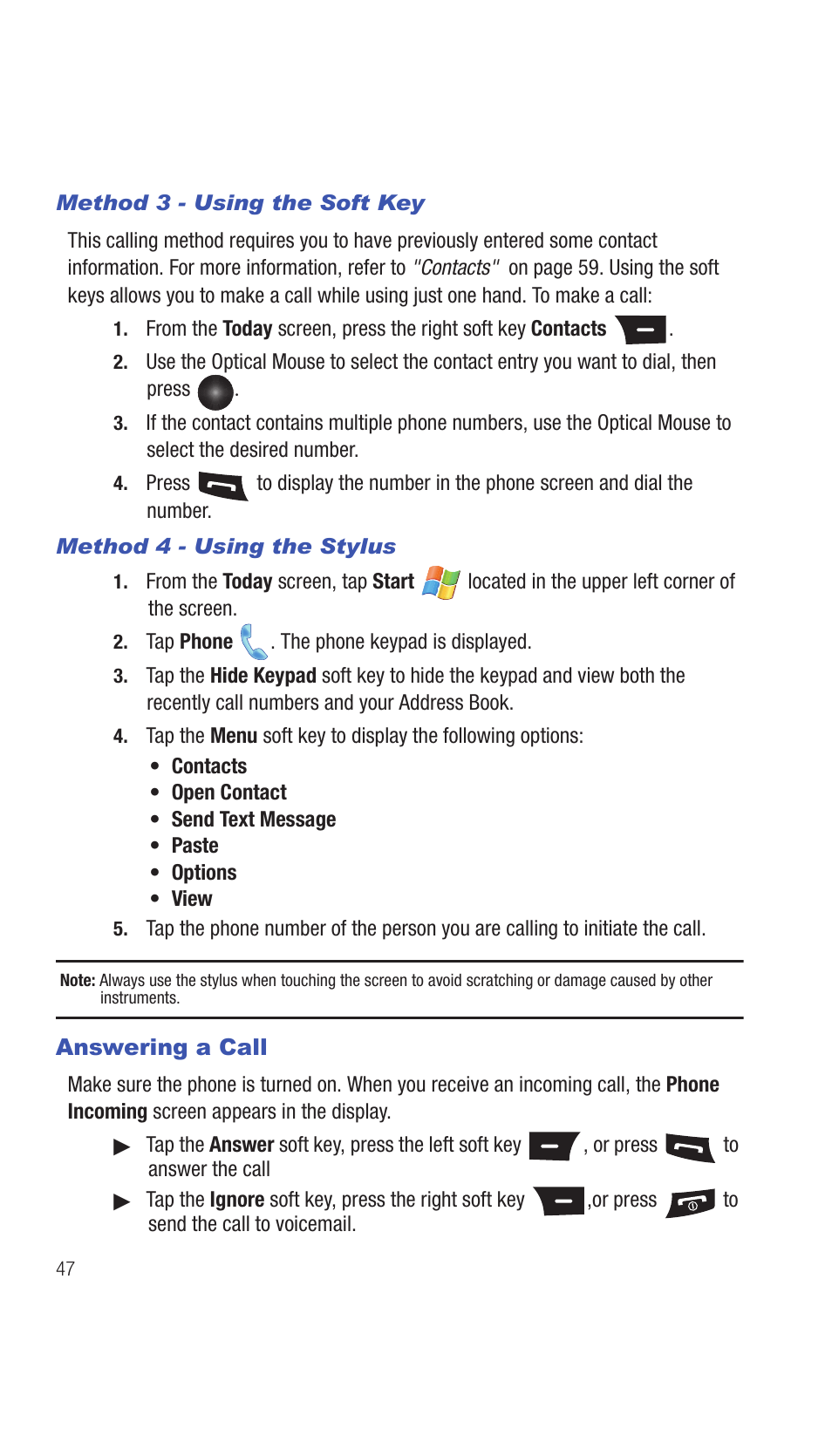 Answering a call | Samsung SCH-I770HAAVZW User Manual | Page 50 / 203