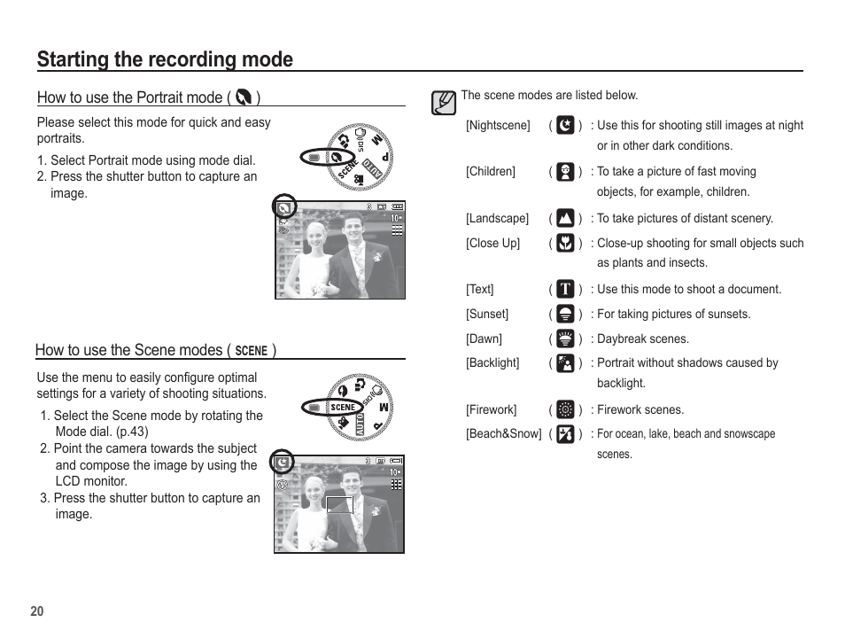 Starting the recording mode | Samsung EC-BL103RBC-US User Manual | Page 21 / 98