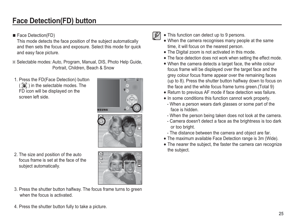 Face detection(fd) button | Samsung EC-BL103RBC-US User Manual | Page 26 / 98