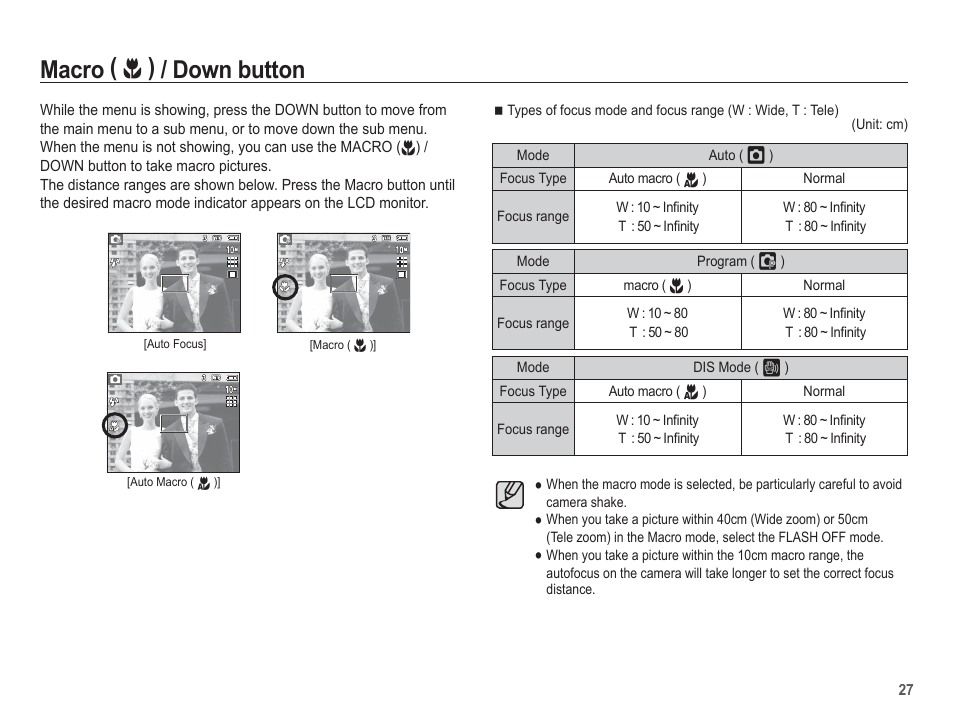 Macro, Down button | Samsung EC-BL103RBC-US User Manual | Page 28 / 98