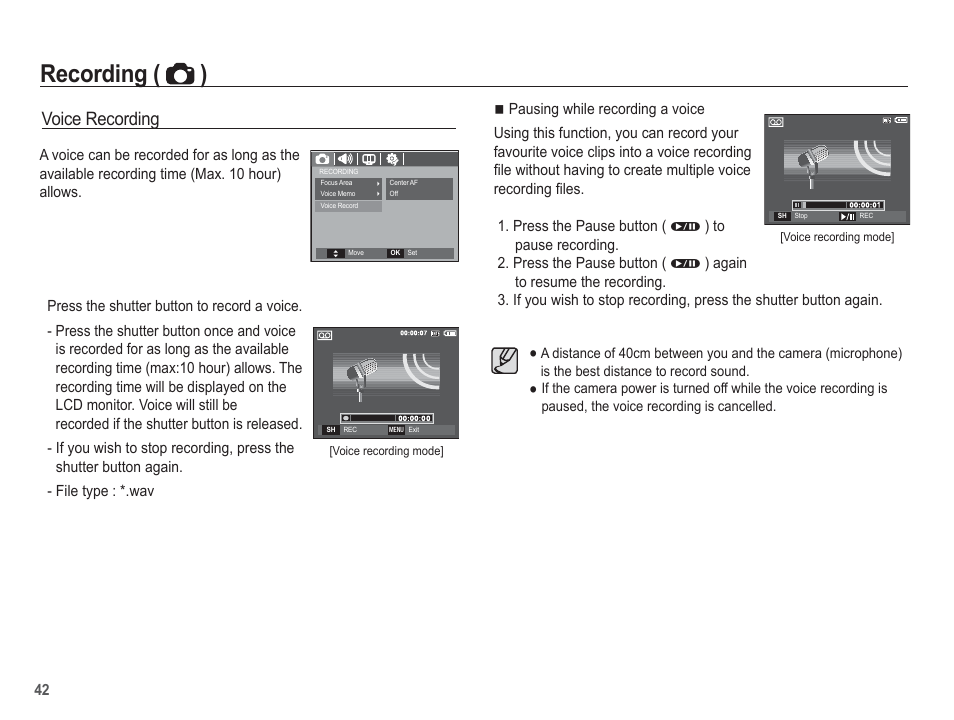Recording ( ), Voice recording | Samsung EC-BL103RBC-US User Manual | Page 43 / 98