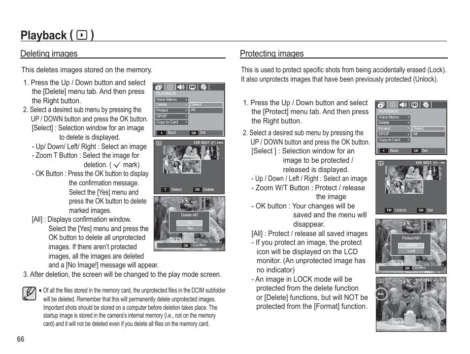 Playback ( à ), Deleting images, Protecting images | Samsung EC-BL103RBC-US User Manual | Page 67 / 98