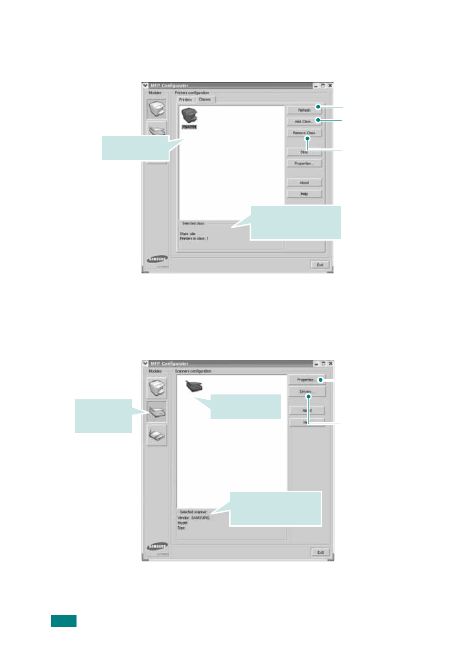 Scanners configuration, Classes tab | Samsung SF-565P-XAA User Manual | Page 147 / 212