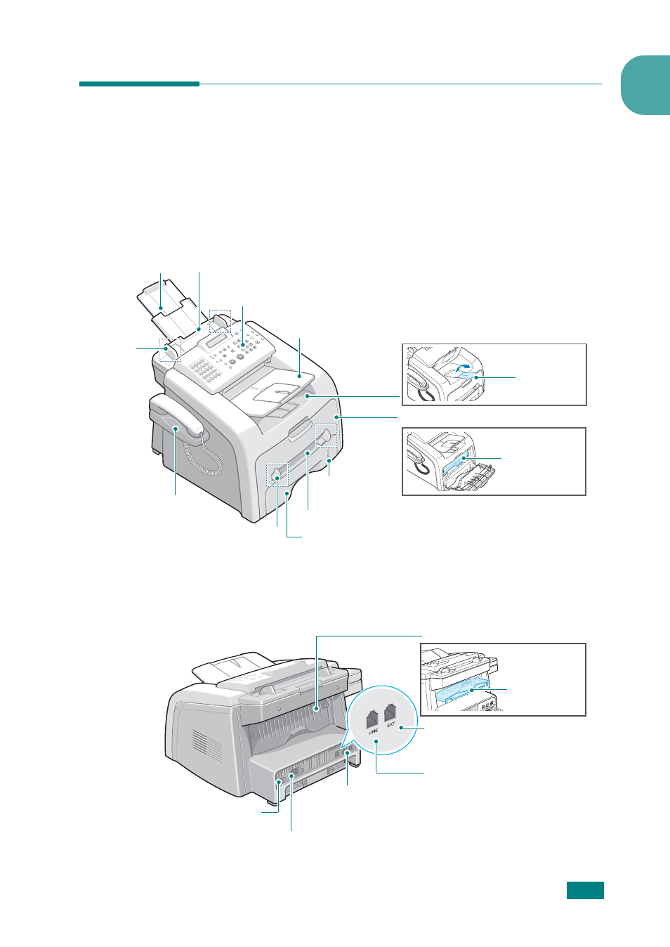 Understanding the component location, Front view, Rear view | Front view rear view | Samsung SF-565P-XAA User Manual | Page 20 / 212