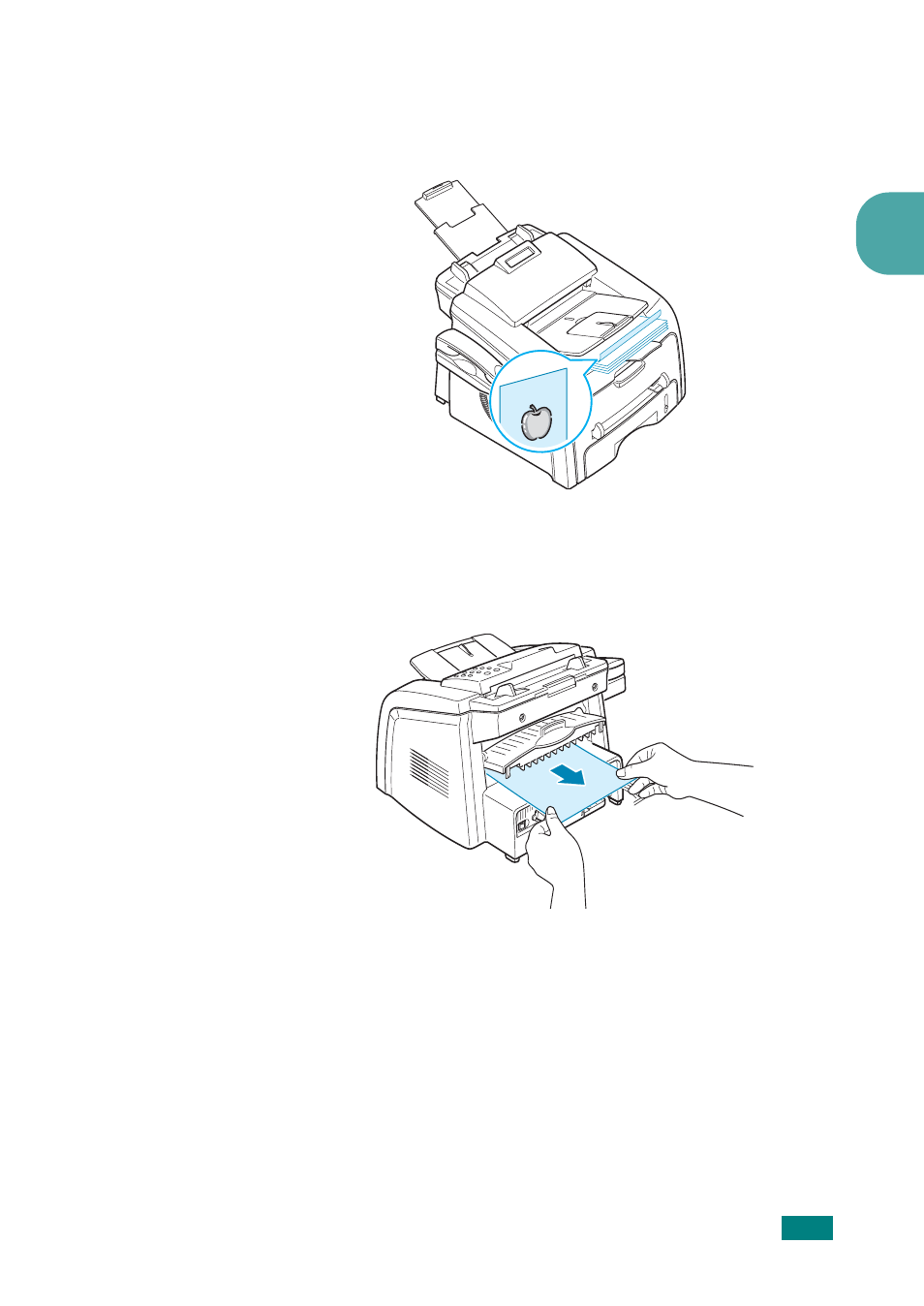 Printing to the front output tray (face down), Printing to the rear output slot (face up), Printing to the front output tray | Printing to the rear output slot | Samsung SF-565P-XAA User Manual | Page 60 / 212