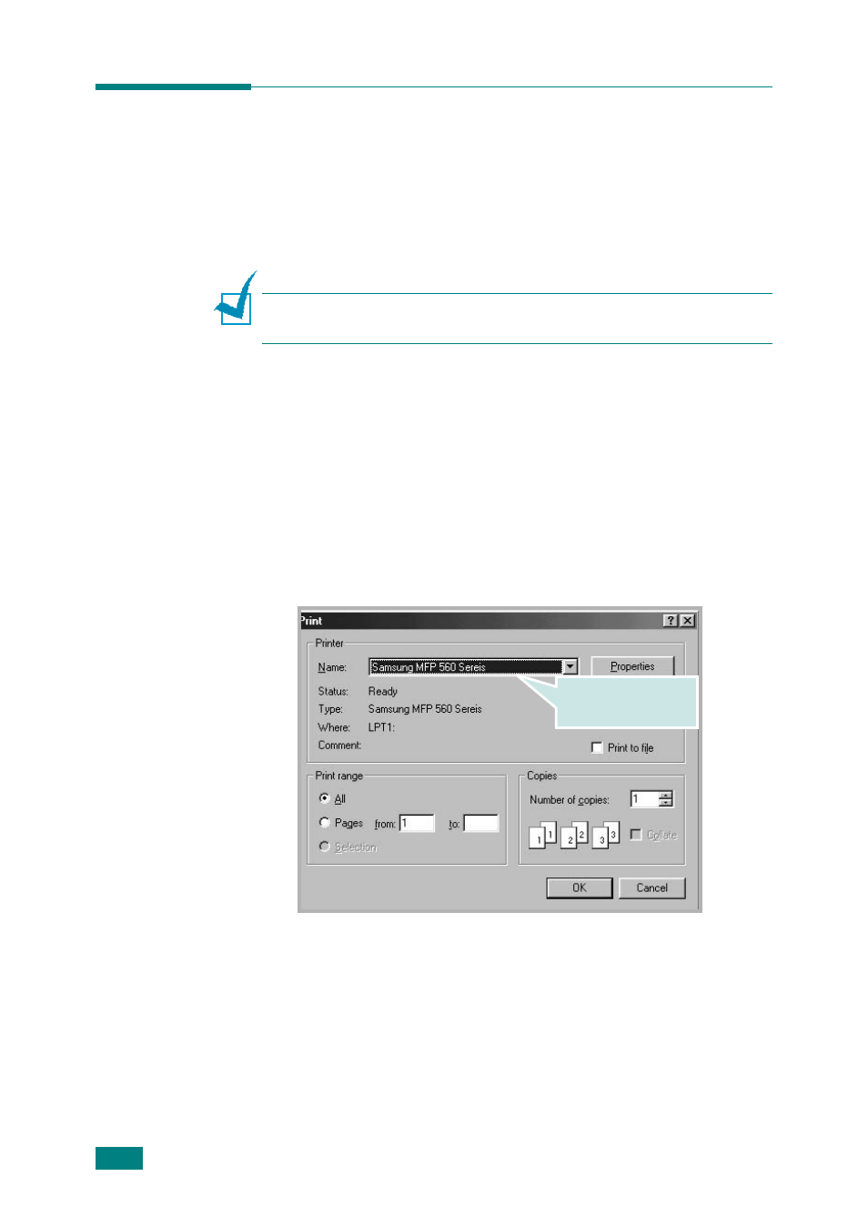 Printing a document in windows | Samsung SF-565P-XAA User Manual | Page 67 / 212