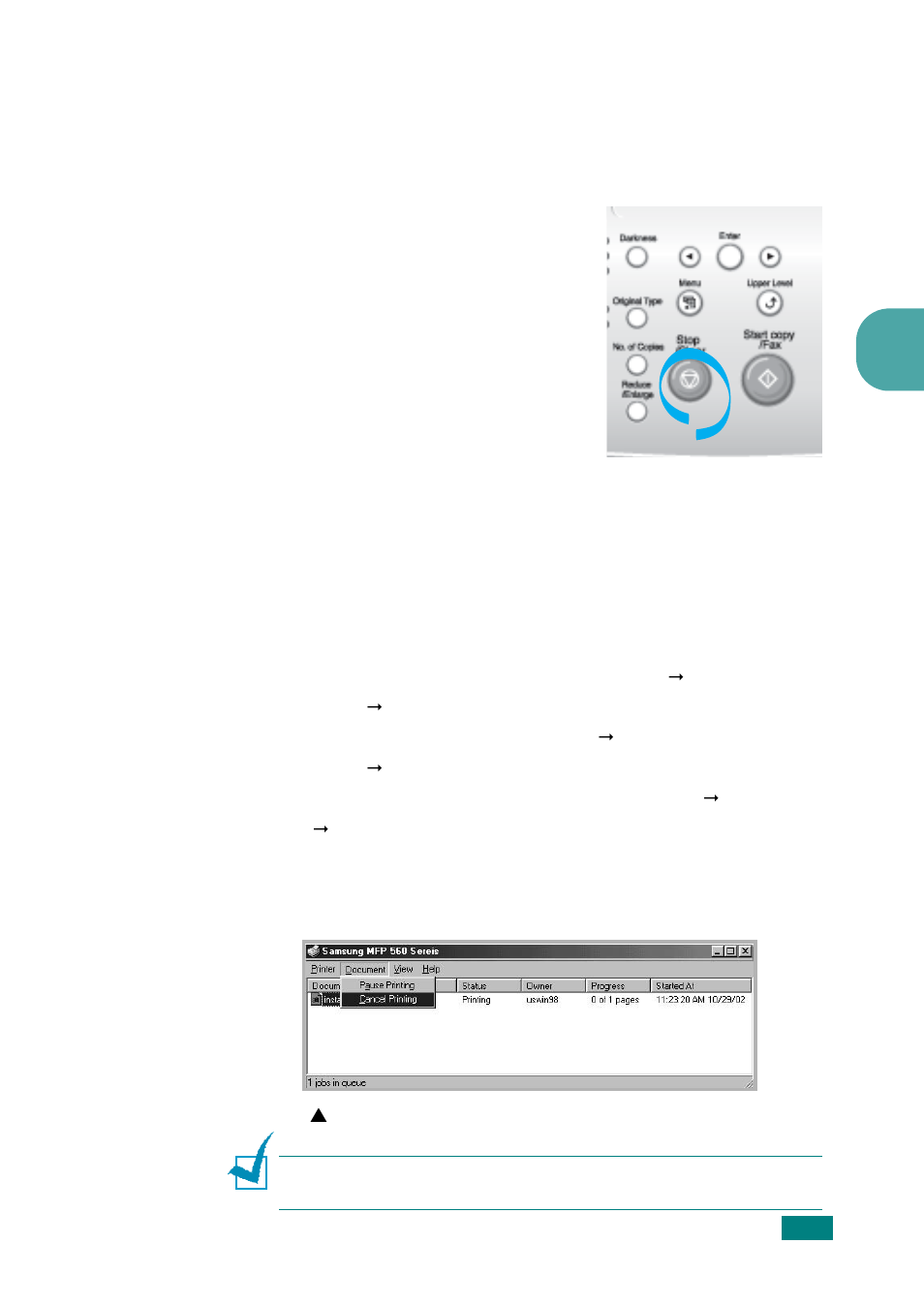 Canceling a print job | Samsung SF-565P-XAA User Manual | Page 70 / 212