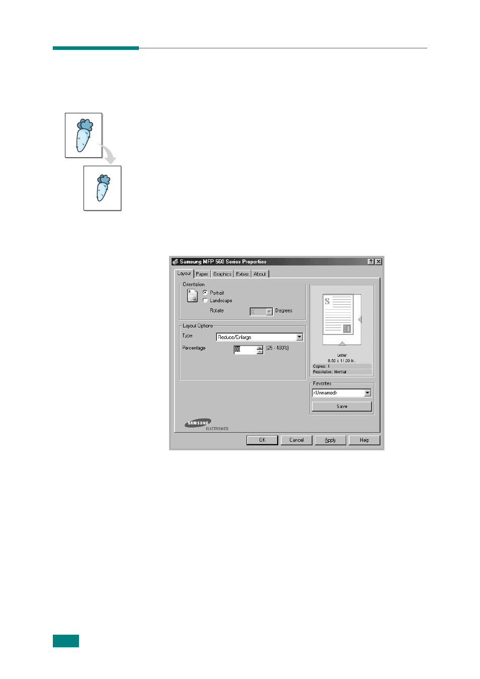 Printing a reduced or enlarged document | Samsung SF-565P-XAA User Manual | Page 77 / 212