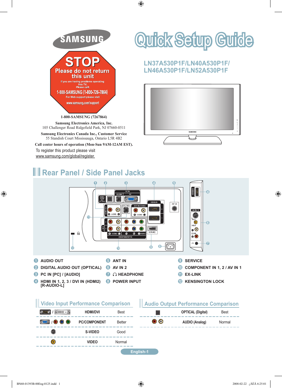 Samsung LN40A530P1FXZA User Manual | 12 pages