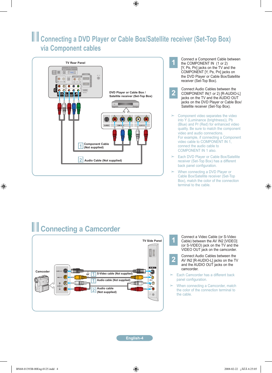 Connecting a camcorder | Samsung LN40A530P1FXZA User Manual | Page 4 / 12