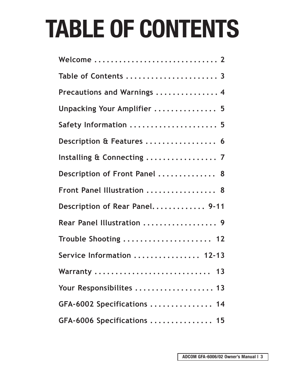 Adcom GFA-6006 User Manual | Page 3 / 16