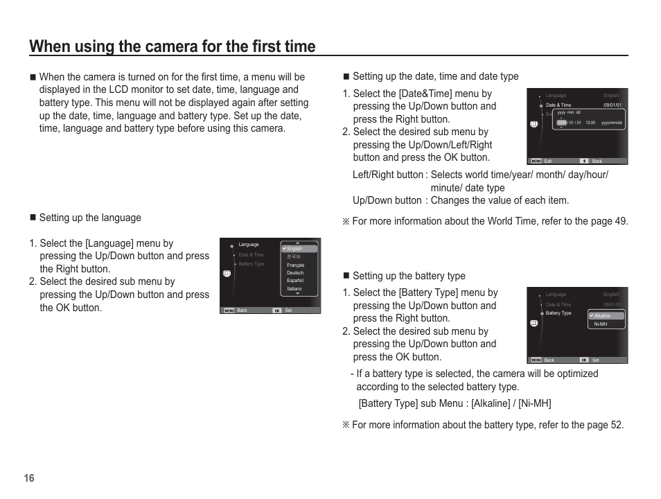 When using the camera for the fi rst time | Samsung EC-SL30ZBBA-US User Manual | Page 17 / 98