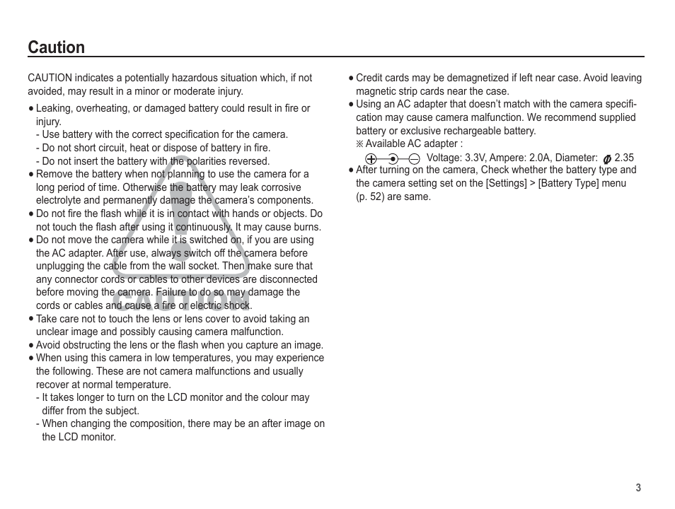 Caution | Samsung EC-SL30ZBBA-US User Manual | Page 4 / 98