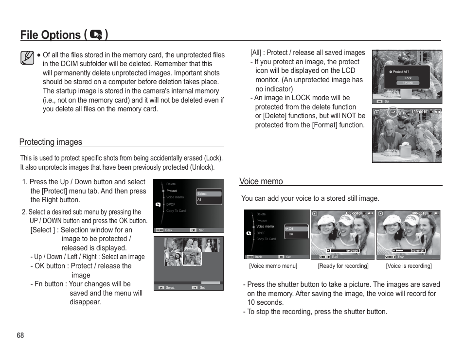 File options ( ), Protecting images | Samsung EC-SL30ZBBA-US User Manual | Page 69 / 98