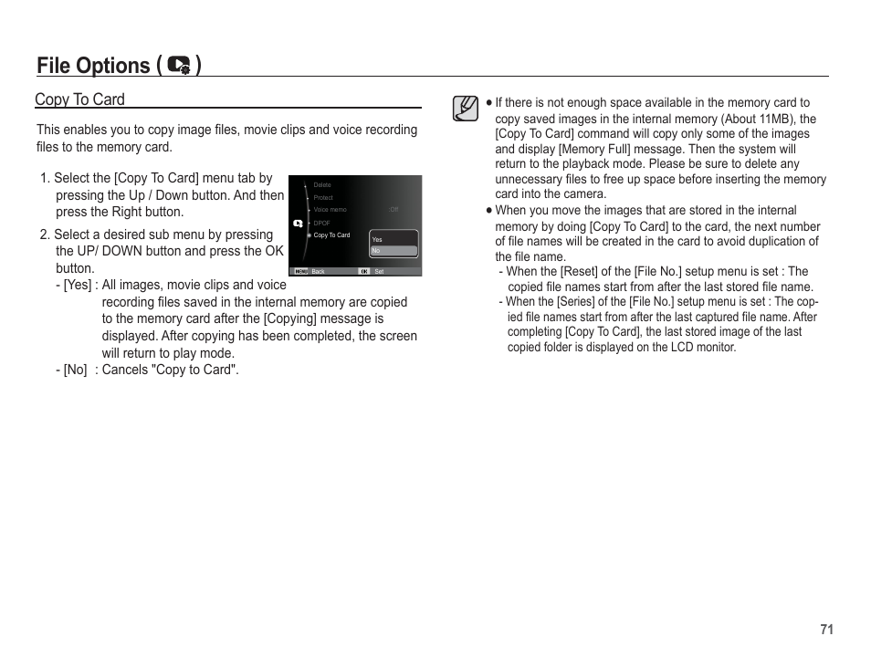 File options ( ), Copy to card | Samsung EC-SL30ZBBA-US User Manual | Page 72 / 98