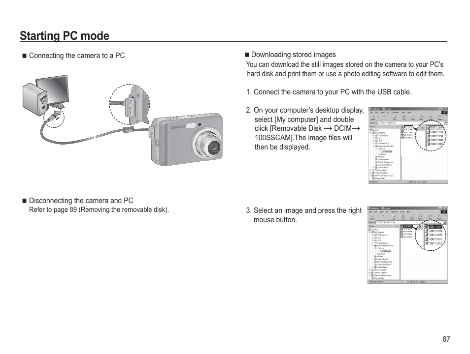Starting pc mode | Samsung EC-SL30ZBBA-US User Manual | Page 88 / 98