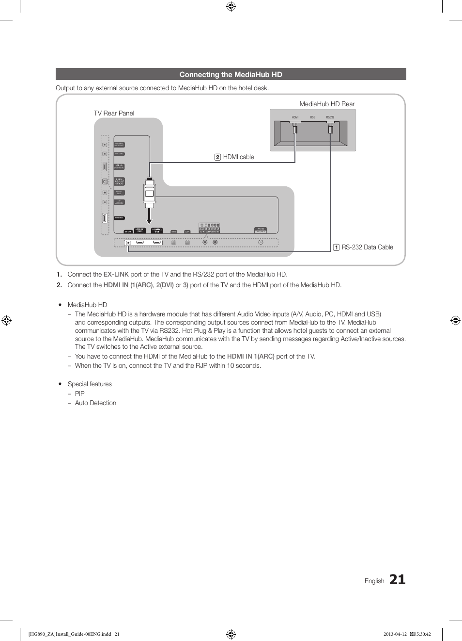 Connecting the mediahub hd, English | Samsung HG65NB890XFXZA User Manual | Page 21 / 52