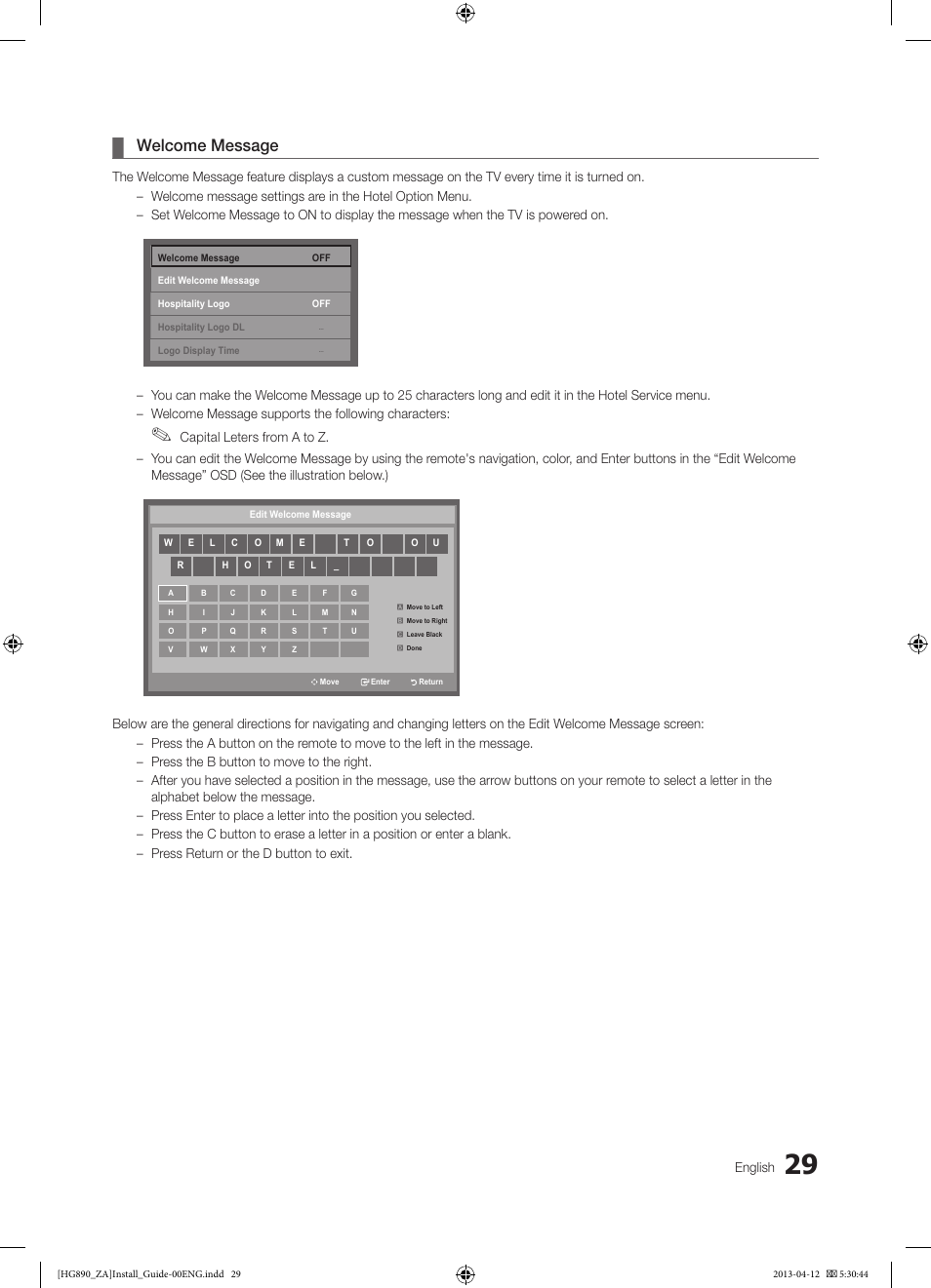 Welcome message | Samsung HG65NB890XFXZA User Manual | Page 29 / 52
