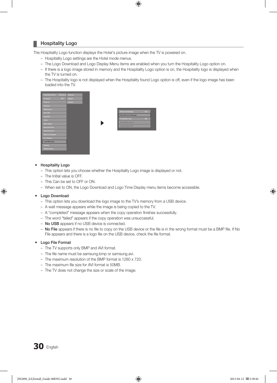 Hospitality logo | Samsung HG65NB890XFXZA User Manual | Page 30 / 52
