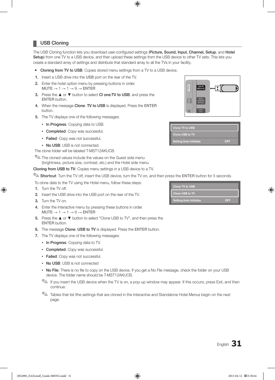 Usb cloning | Samsung HG65NB890XFXZA User Manual | Page 31 / 52