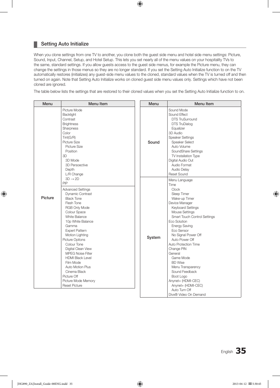 Setting auto initialize | Samsung HG65NB890XFXZA User Manual | Page 35 / 52