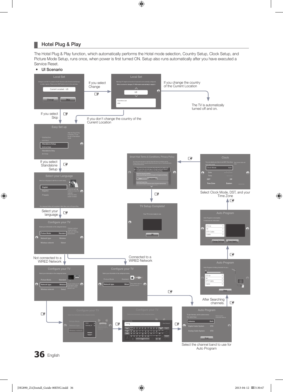 Hotel plug & play, English, Select your language | Samsung HG65NB890XFXZA User Manual | Page 36 / 52