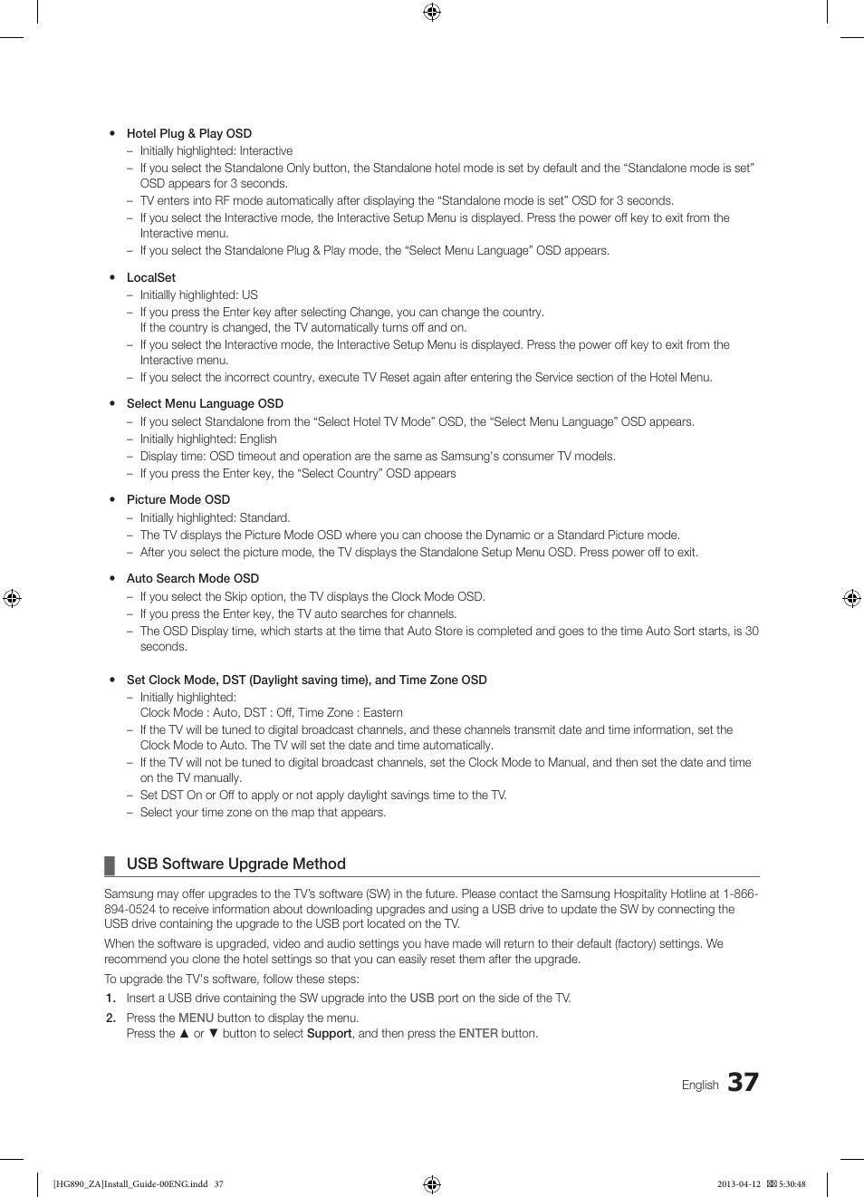 Usb software upgrade method | Samsung HG65NB890XFXZA User Manual | Page 37 / 52