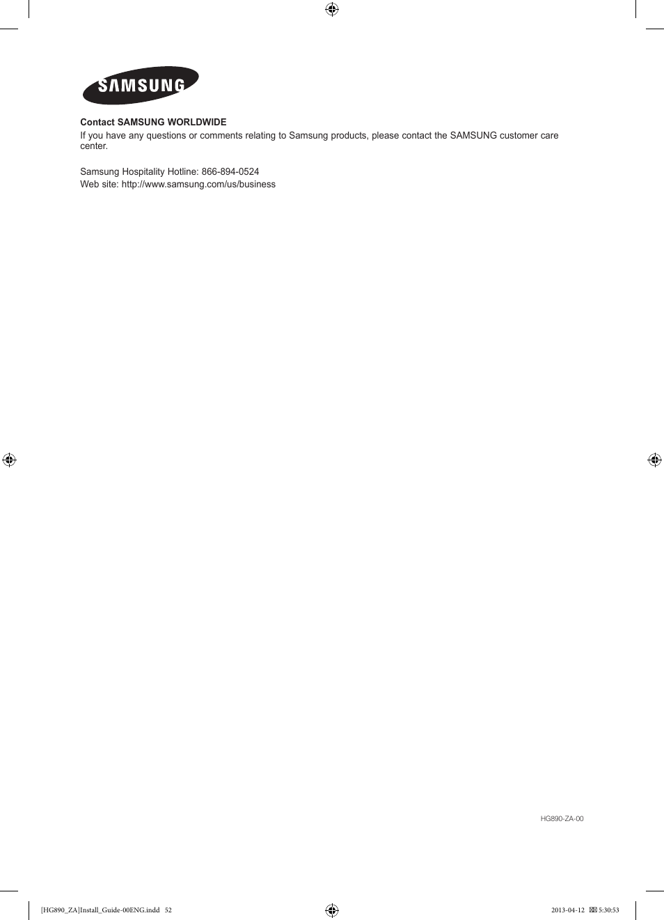 Samsung HG65NB890XFXZA User Manual | Page 52 / 52