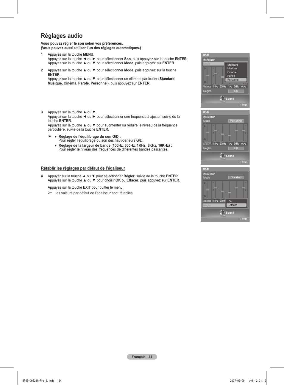 Réglages audio | Samsung HLT5087SAX-XAA User Manual | Page 117 / 236