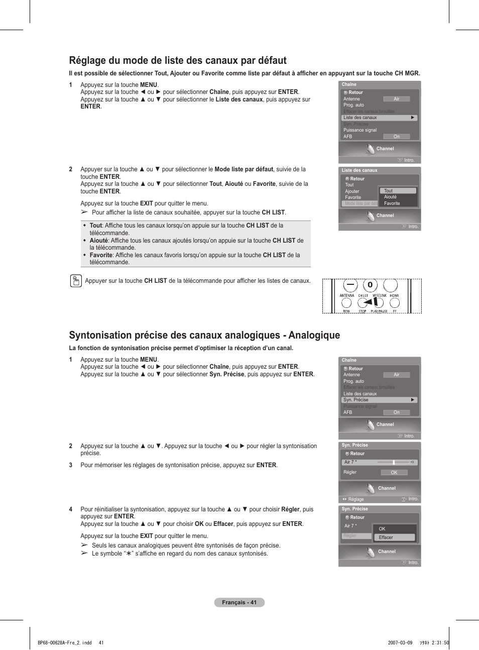 Réglage du mode de liste des canaux par défaut | Samsung HLT5087SAX-XAA User Manual | Page 124 / 236