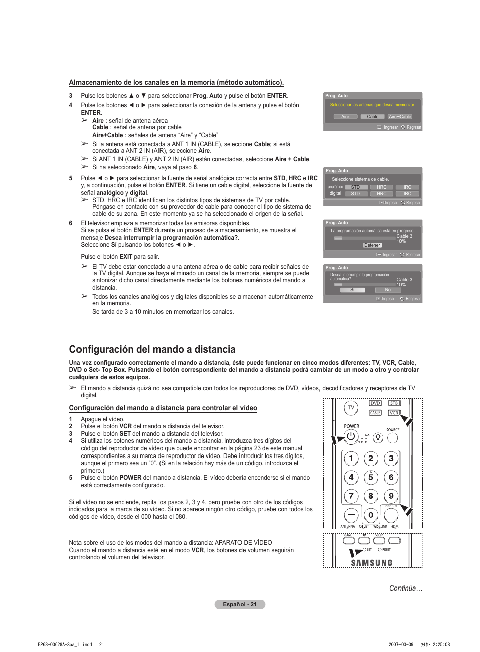 Configuración del mando a distancia | Samsung HLT5087SAX-XAA User Manual | Page 180 / 236