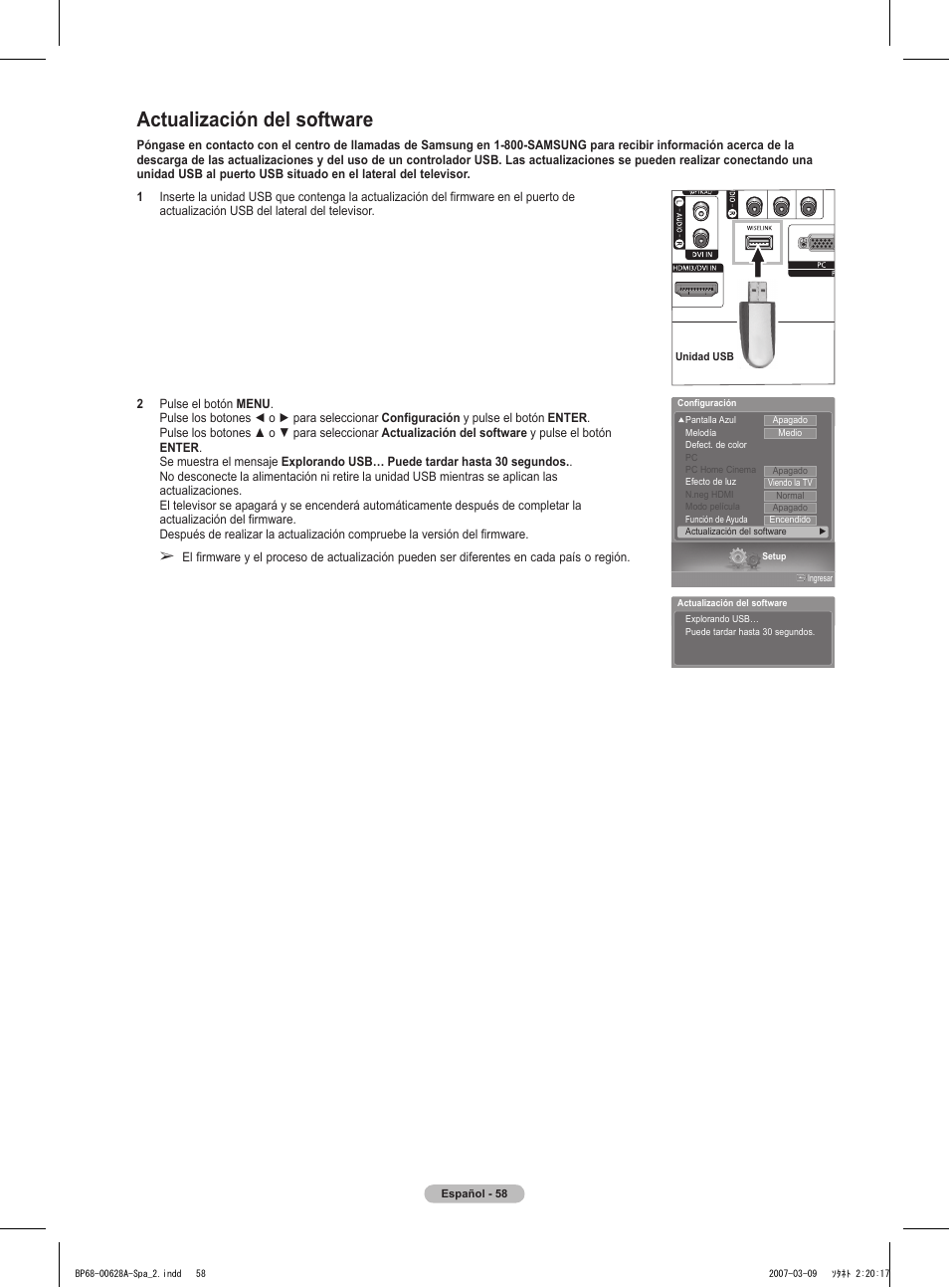 Actualización del software | Samsung HLT5087SAX-XAA User Manual | Page 217 / 236