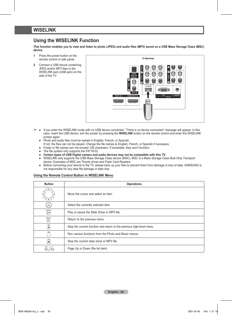 Wiselink, Using the wiselink function, Wiselink using the wiselink function | Samsung HLT5087SAX-XAA User Manual | Page 64 / 236