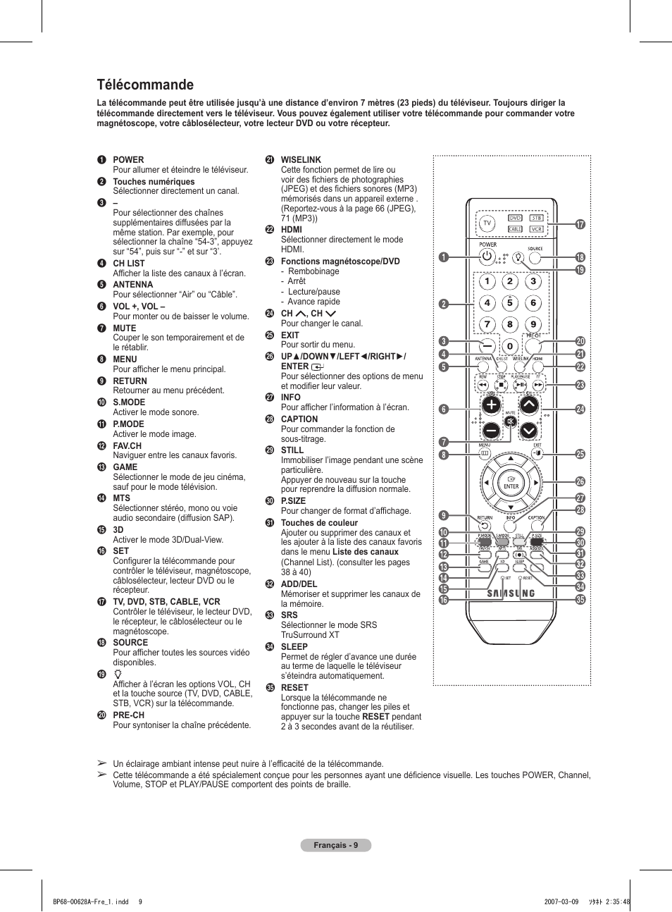 Télécommande | Samsung HLT5087SAX-XAA User Manual | Page 92 / 236