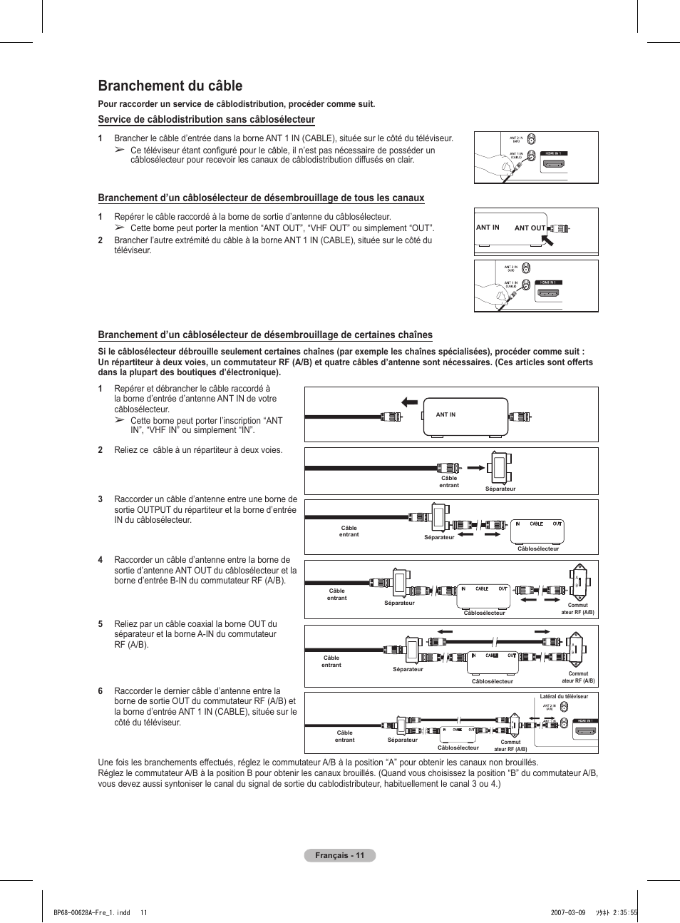 Branchement du câble | Samsung HLT5087SAX-XAA User Manual | Page 94 / 236