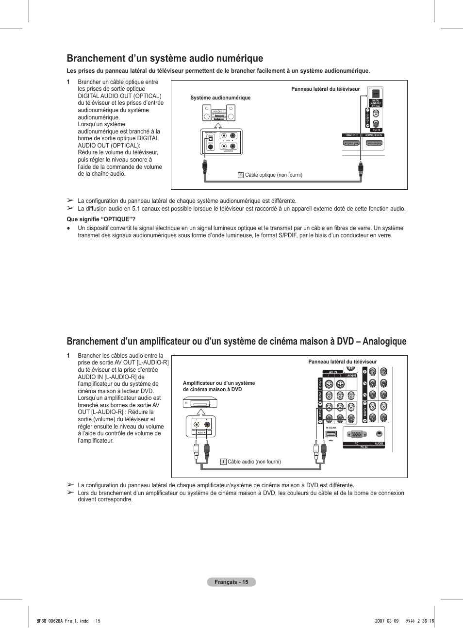 Branchement d’un système audio numérique | Samsung HLT5087SAX-XAA User Manual | Page 98 / 236