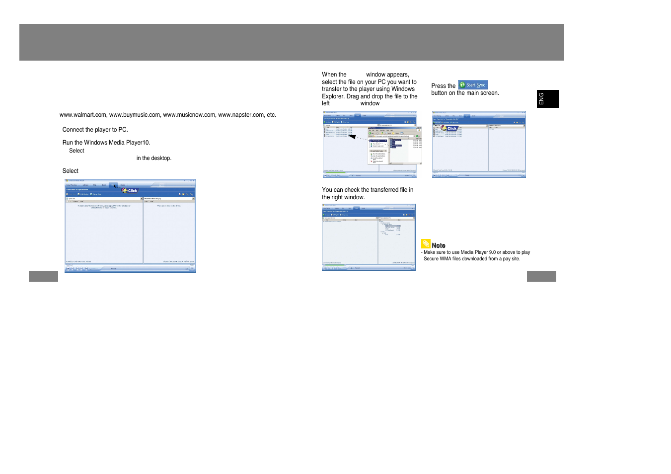 Transferring music files using windows media | Samsung YP-T7Z-XAA User Manual | Page 13 / 40