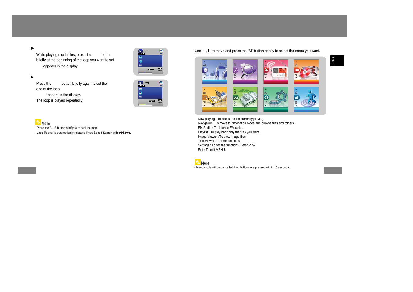 Loop repeating, Menu options, Menu options loop repeating | Samsung YP-T7Z-XAA User Manual | Page 23 / 40