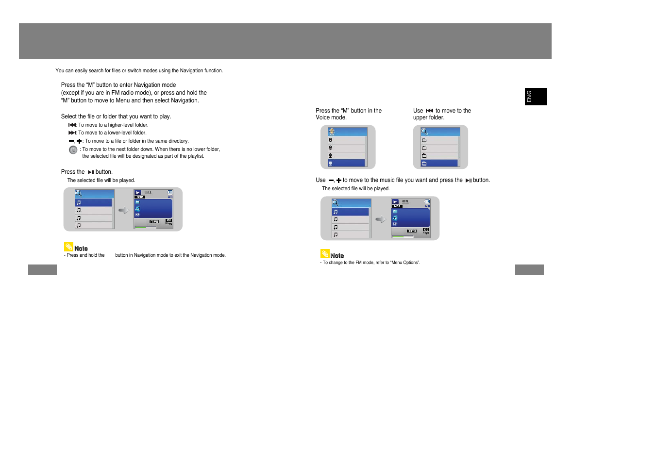 Additional usage, Using navigation, I changing mode | Samsung YP-T7Z-XAA User Manual | Page 24 / 40