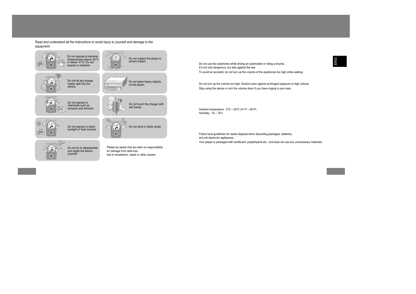Preparations, Safety instructions, I earphones | I ambient operating conditions, I environmental information | Samsung YP-T7Z-XAA User Manual | Page 3 / 40