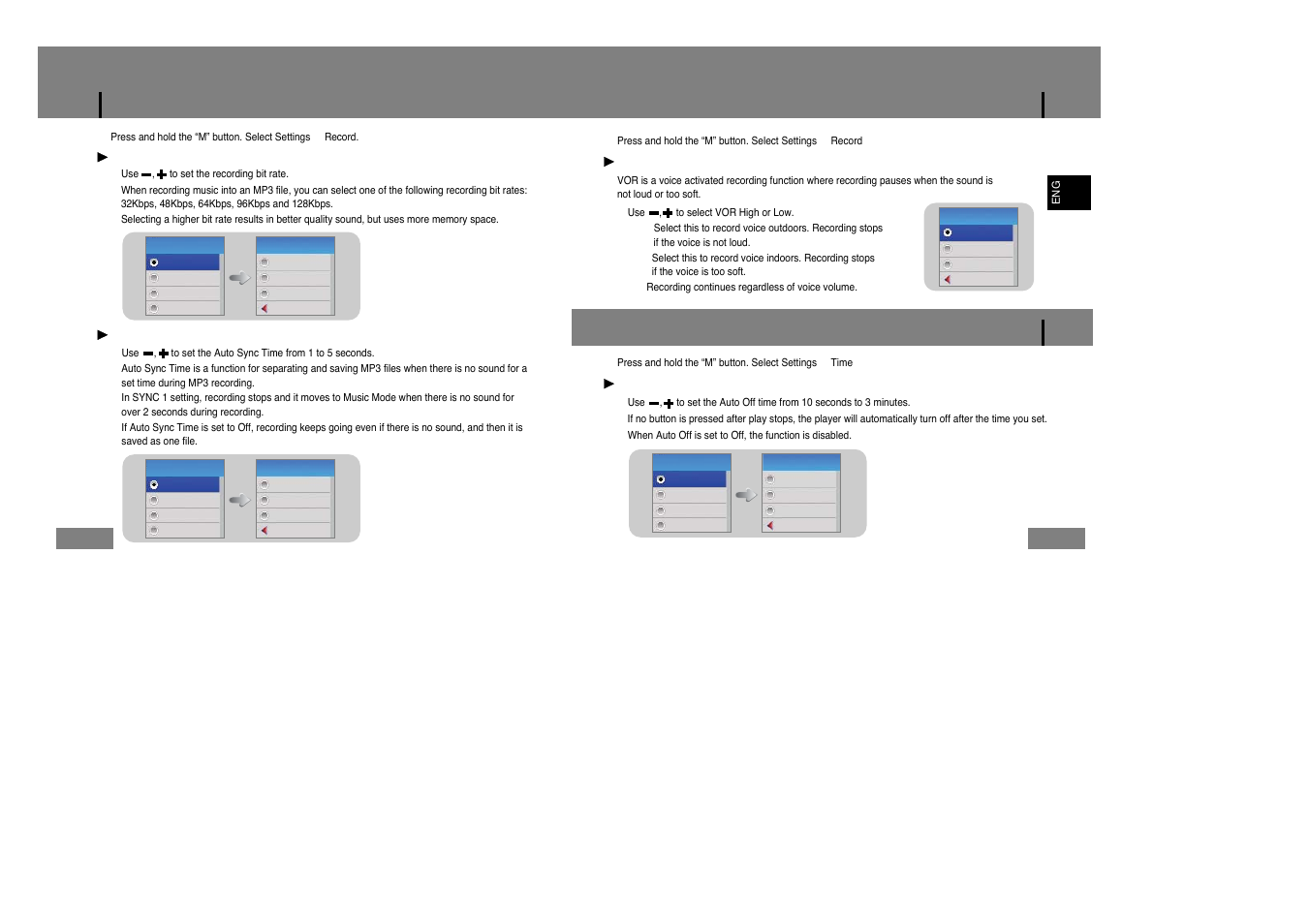Record settings, Time settings | Samsung YP-T7Z-XAA User Manual | Page 34 / 40
