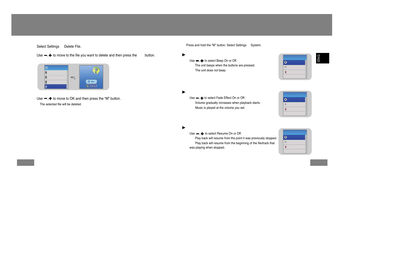 Deleting file, Setting the system, Setting the system deleting file | Samsung YP-T7Z-XAA User Manual | Page 36 / 40