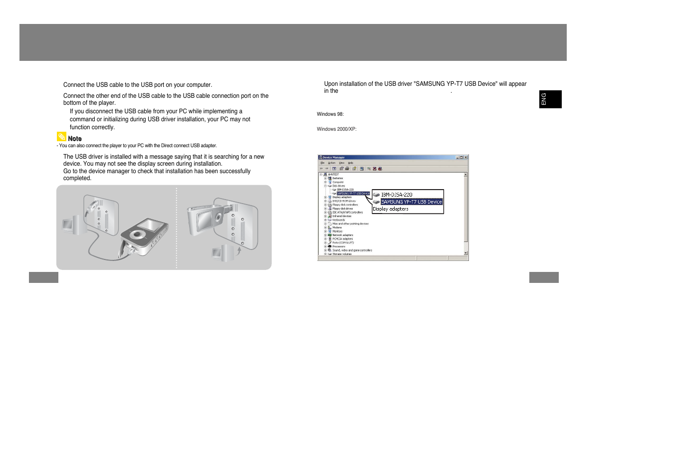 Connecting the player to your pc | Samsung YP-T7Z-XAA User Manual | Page 9 / 40