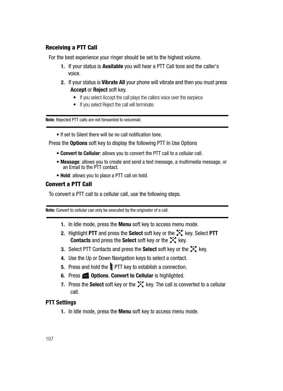 Ptt settings | Samsung SGH-D347ZSACIN User Manual | Page 110 / 139