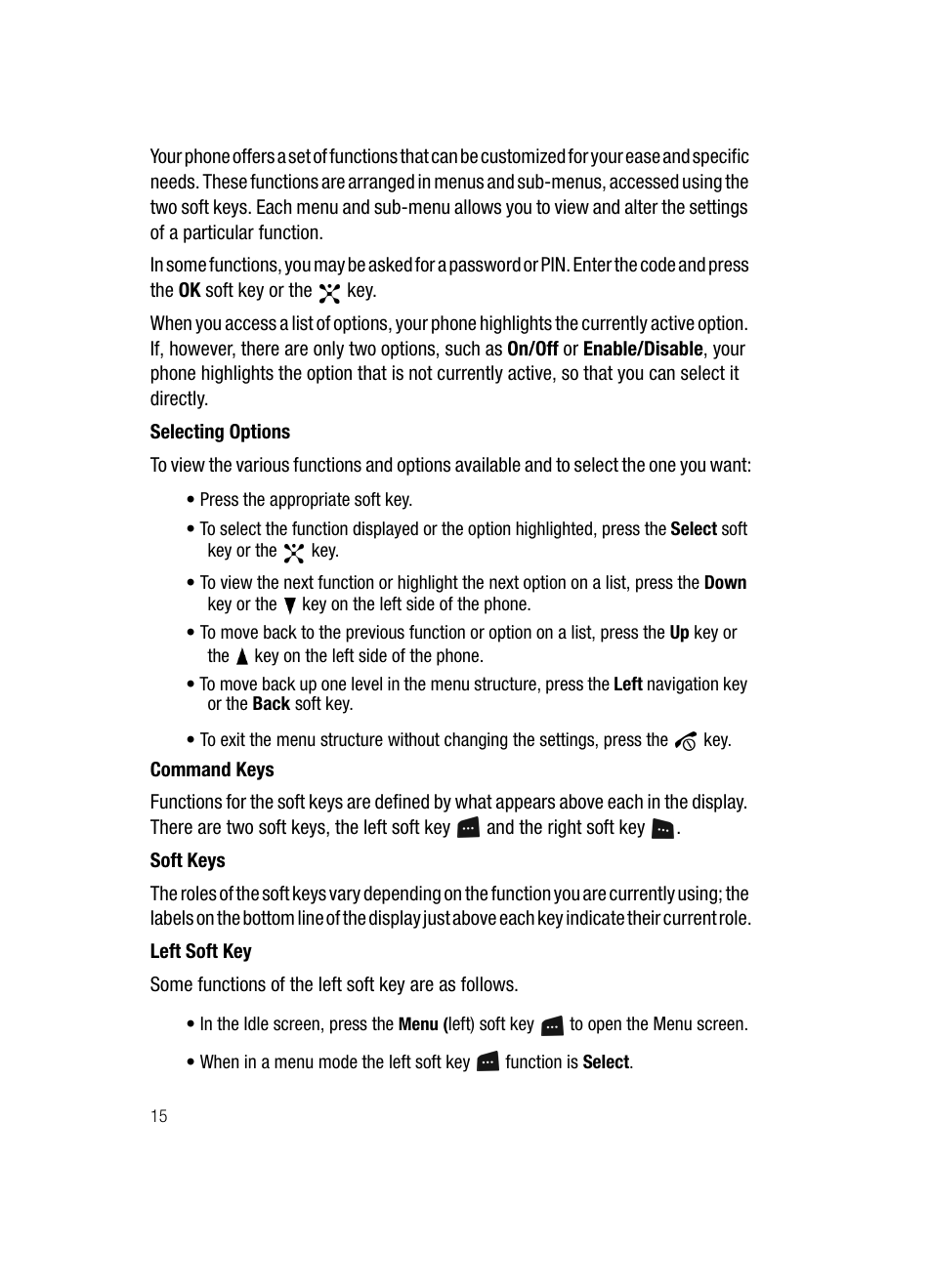 Command keys | Samsung SGH-D347ZSACIN User Manual | Page 18 / 139