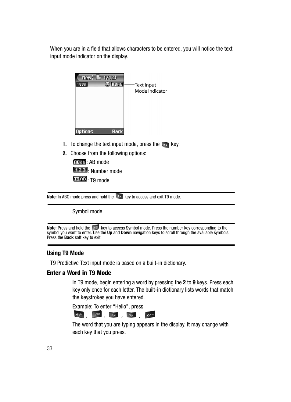 Using t9 mode | Samsung SGH-D347ZSACIN User Manual | Page 36 / 139