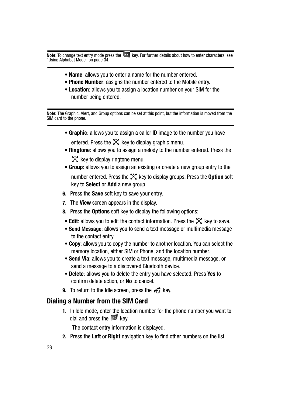 Dialing a number from the sim card | Samsung SGH-D347ZSACIN User Manual | Page 42 / 139