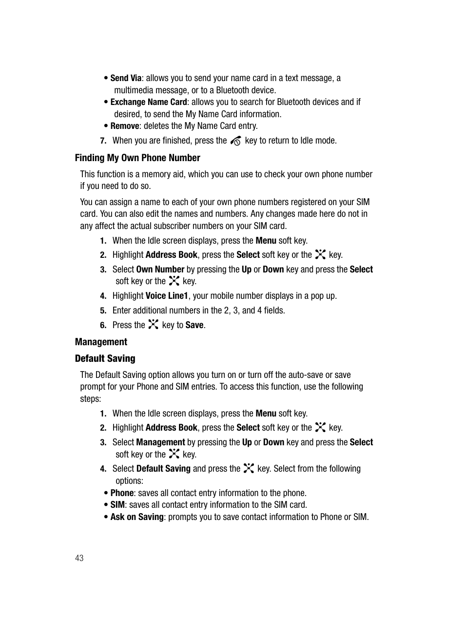 Finding my own phone number management | Samsung SGH-D347ZSACIN User Manual | Page 46 / 139