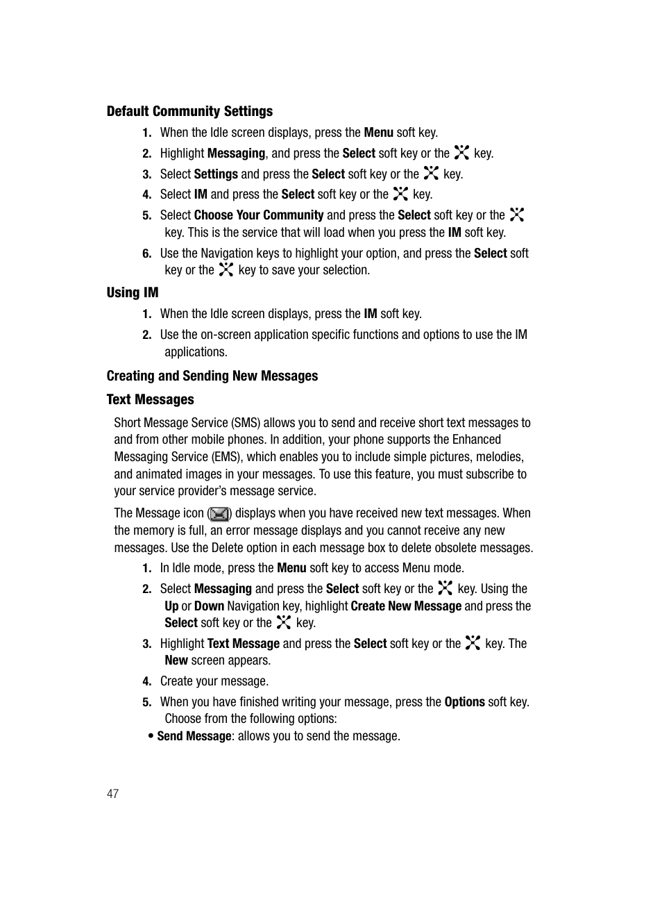 Creating and sending new messages | Samsung SGH-D347ZSACIN User Manual | Page 50 / 139