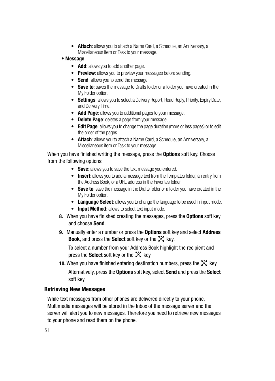 Retrieving new messages | Samsung SGH-D347ZSACIN User Manual | Page 54 / 139